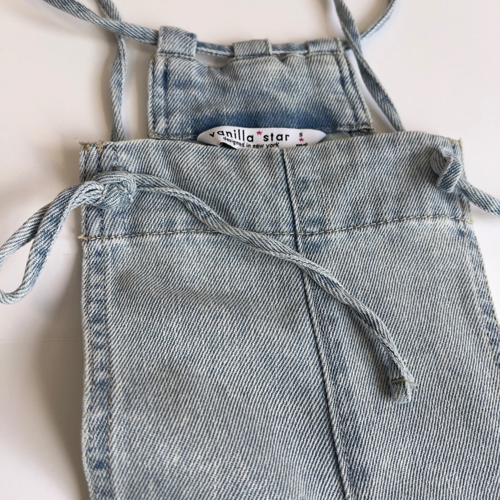 Vanilla Star Light Denim Wide Leg Jumpsuit Small 90s Y2K Streetwear Bib Overalls - Picture 13 of 16